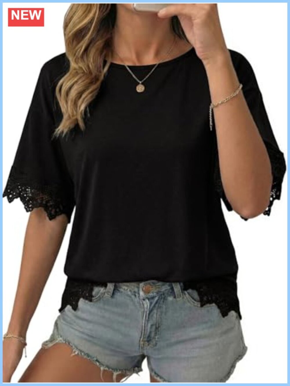 Oversized Lace Patchwork Short Sleeve T-Shirt for Women Casual Summer